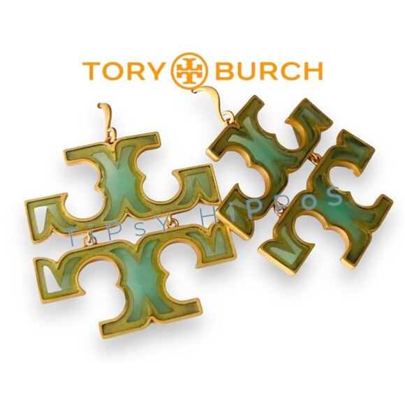 Tory Burch Miller Green and Gold Logo Earrings - Picture 2 of 6